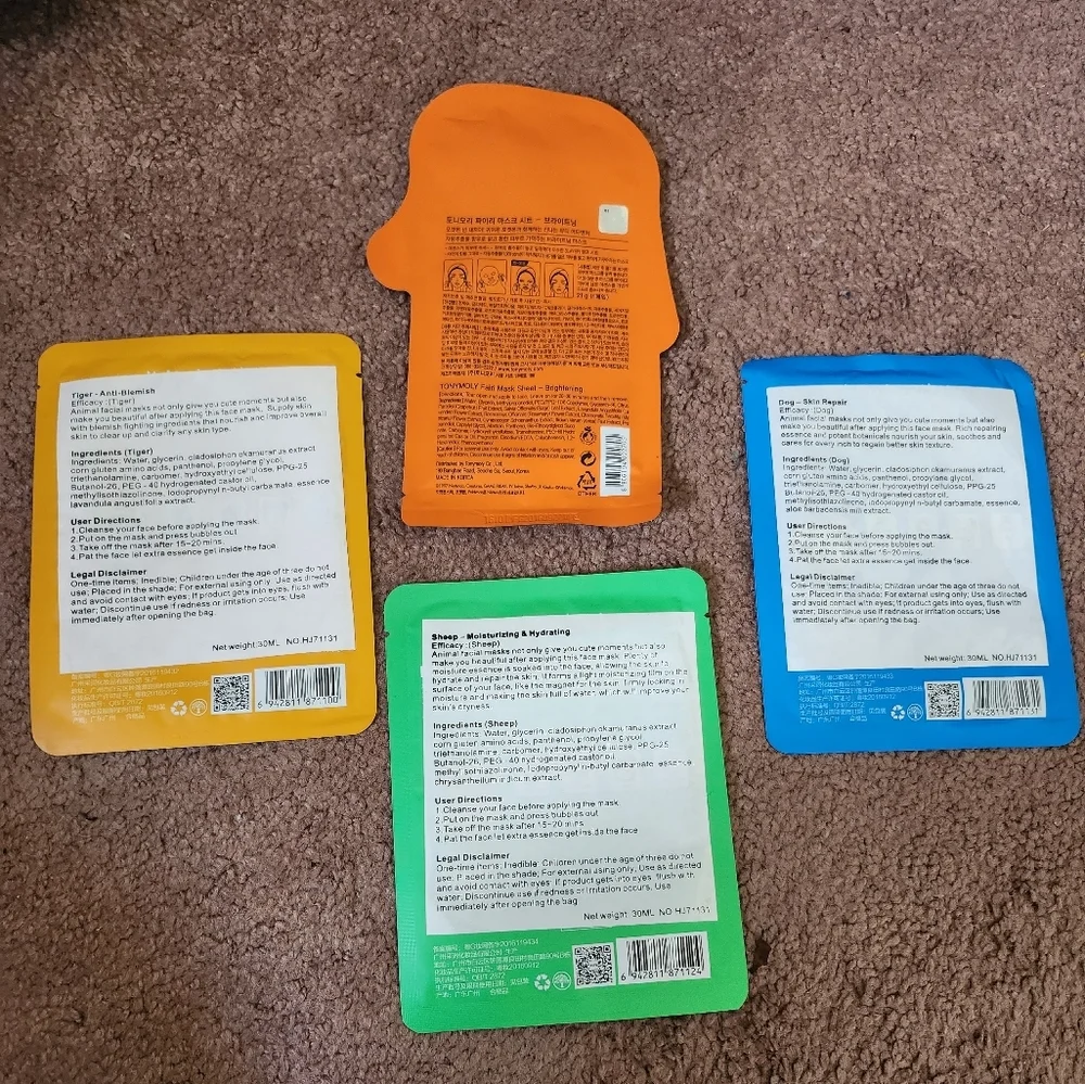4-Pack: Secret Skin Animal Face Sheet Masks